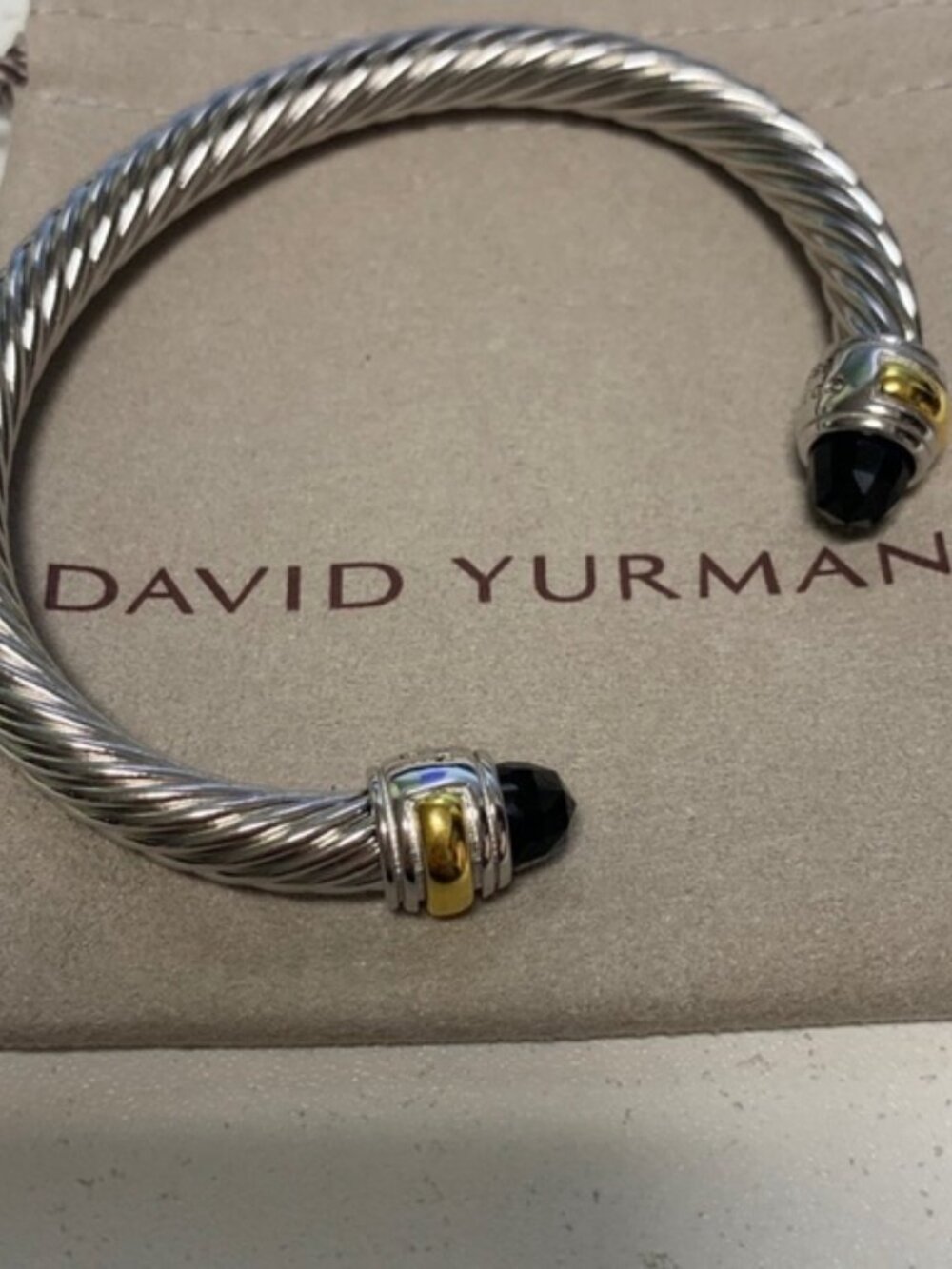 David Yurman Silver Cable Cuff with Black Onyx and Gold Accents 7mm